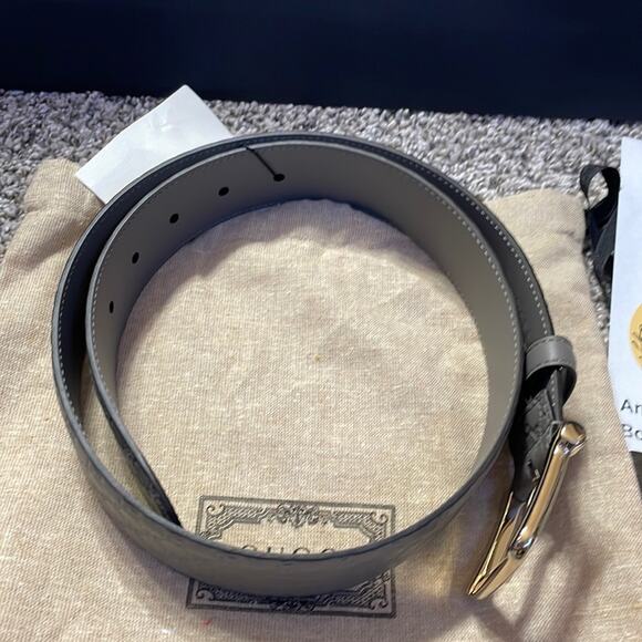 Authentic GUCCI dusty grey gold leather belt 80 27-28 4/6 new w bag main image 6